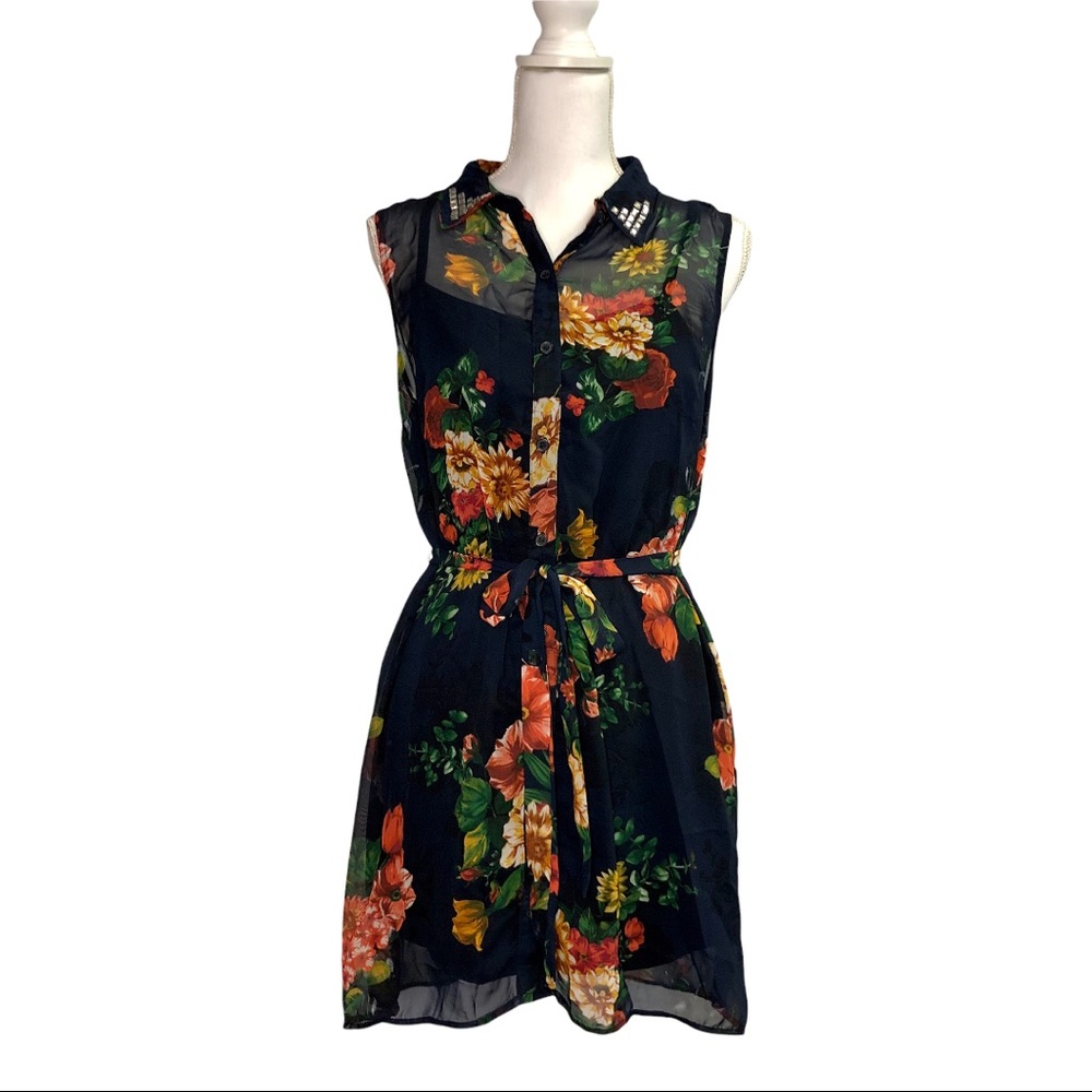 Forever 21 sheer floral shirt dress size M